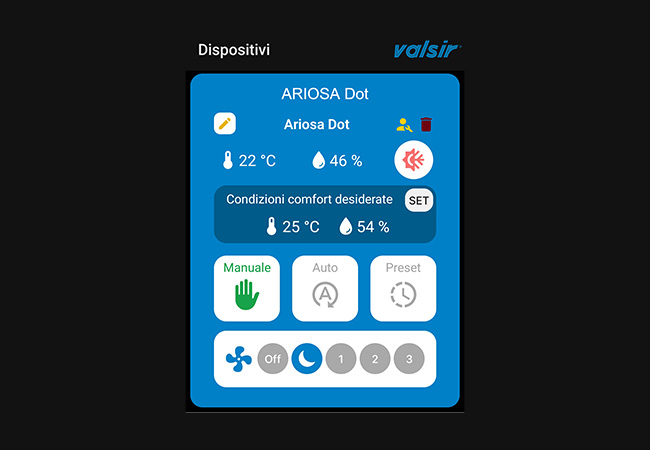 Ariosa DOT mobile app interface showing device controls